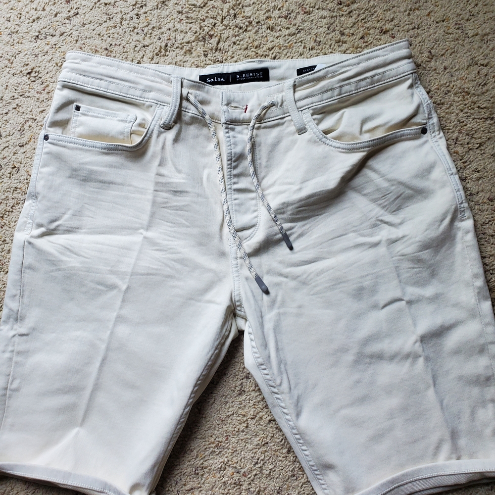 Men's Beige Jean Shorts Knit Denim